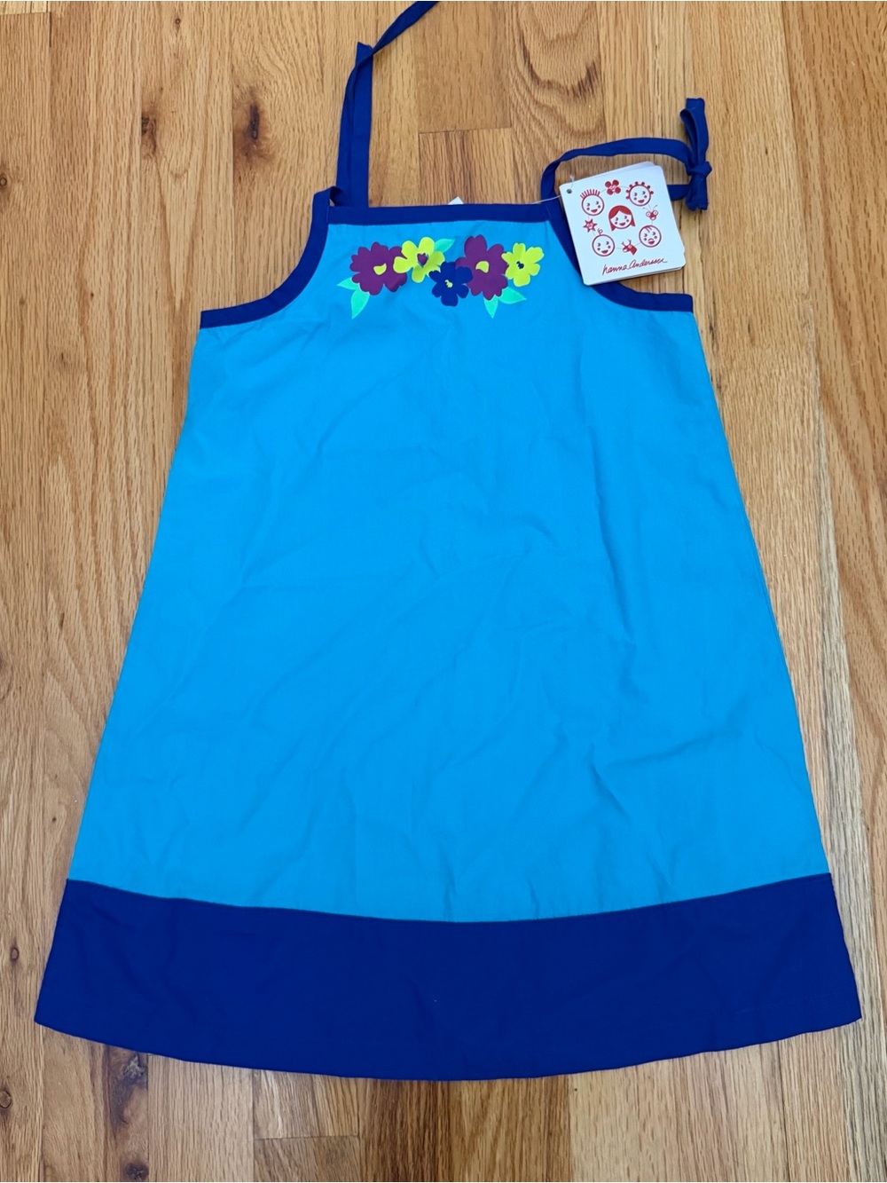 Hanna Andersson Blue Flower Appliqué Sundress with Navy Trim